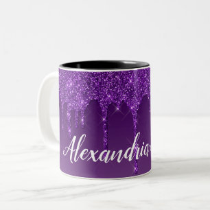 Personalised Purple Dripping Glitter Two-Tone Coffee Mug
