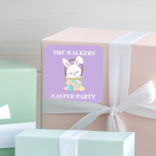Personalised Purple Easter Bunny Party Square Sticker