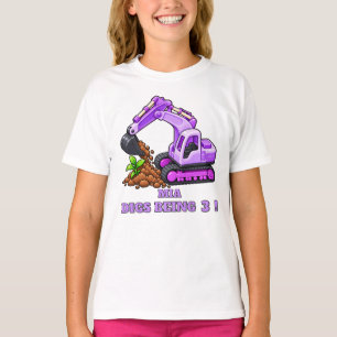 Personalised Purple Excavator Birthday T-Shirt