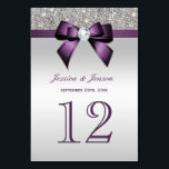 Personalised Purple Faux Bow Silver Sequins Table Number<br><div class="desc">Custom table number cards for any event - weddings, baby showers, birthday party, sweet 16, Quinceanera celebrations, engagements, bridal shower etc. Elegant custom silver and purple colours double sided table number cards with a beautiful sparkly printed glitter, rhinestones, sequins pattern, cute shiny printed vector bows and ribbons and pretty, stylish...</div>