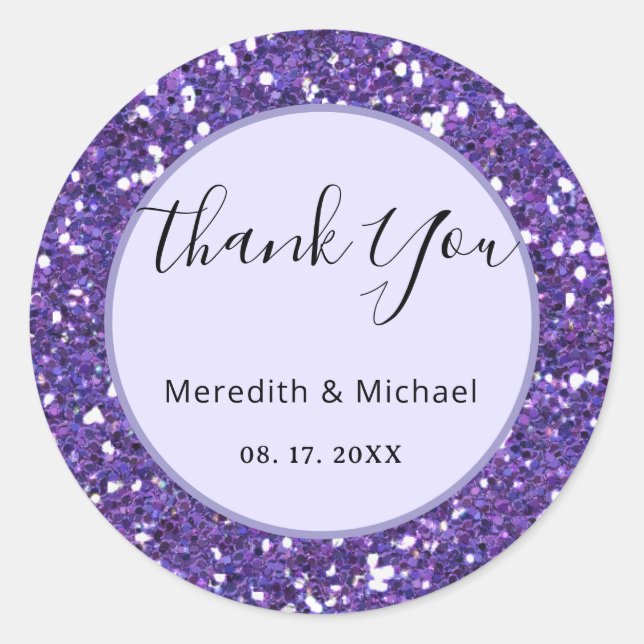 Personalised Purple Faux Glitter Classic Round Classic Round Sticker (Front)