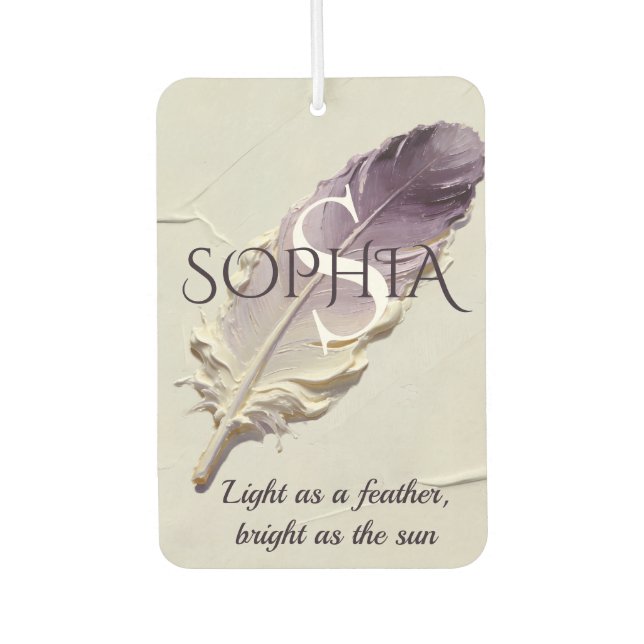 Personalised Purple Feather Custom Name Monogram Car Air Freshener (Front)