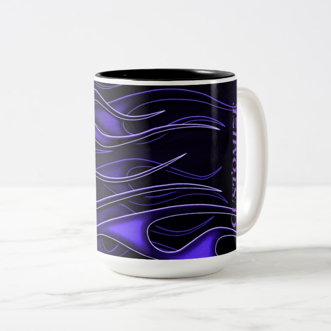Personalised Purple Flames Two-Tone Coffee Mug (Front Right)