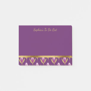 Personalised Purple Floral and Gold Pattern Post-it Notes