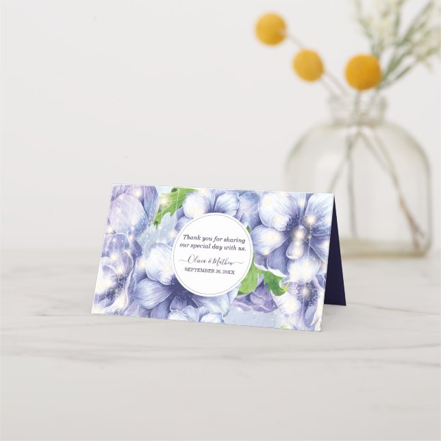 Personalised Purple Floral Anemone Wedding Place Card (Back)