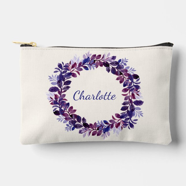 Personalised Purple Floral Bridal Party Favour Accessory Pouch (Front)