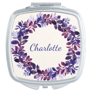 Personalised Purple Floral Bridal Party Favour Compact Mirror