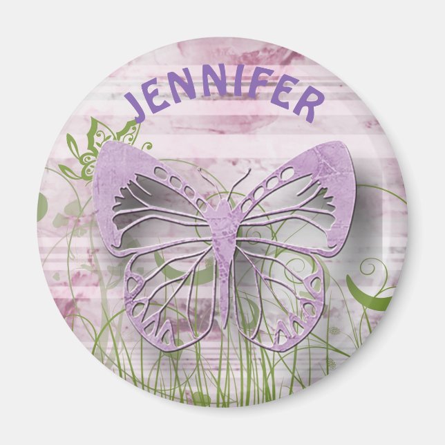 Personalised Purple Floral Butterfly Magnet (Front)