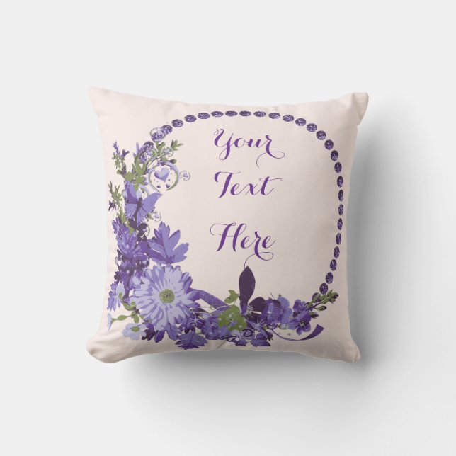 Personalised Purple Floral  Cushion (Front)