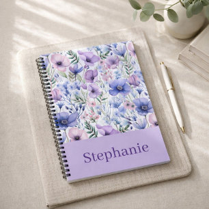 Personalised Purple Floral Elegant Custom Name Notebook