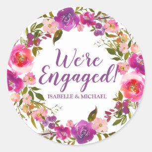 Personalised Purple Floral Engagement Sticker