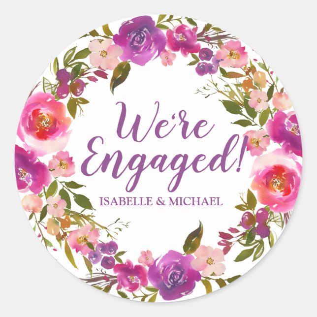 Personalised Purple Floral Engagement Sticker (Front)