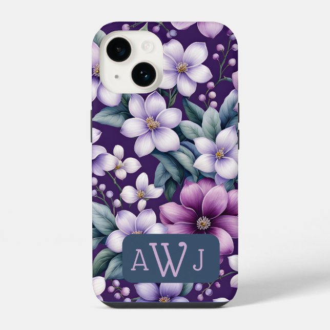 Personalised Purple Floral iPhone Case (Back)
