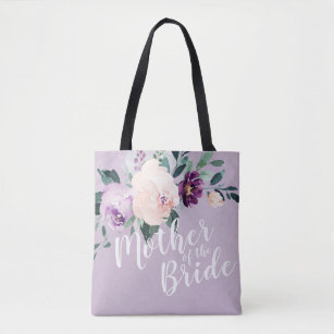 Personalised purple floral mother of the bride tote bag