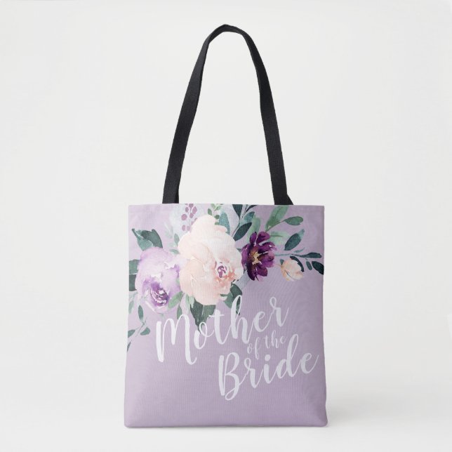 Personalised purple floral mother of the bride tote bag (Front)