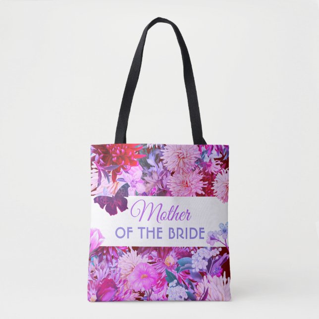 Personalised purple floral mother of the Bride Tote Bag (Front)