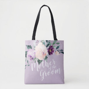 Personalised purple floral mother of the groom tote bag