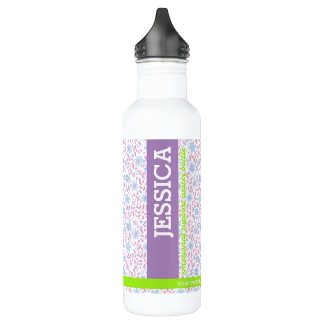 Personalised Purple Floral Name & Monogram 710 Ml Water Bottle (Left)