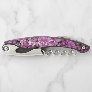 Personalised Purple Floral Newlywed Cork Screw Corkscrew