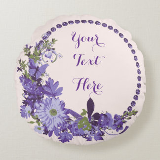 Personalised Purple Floral  Round Cushion