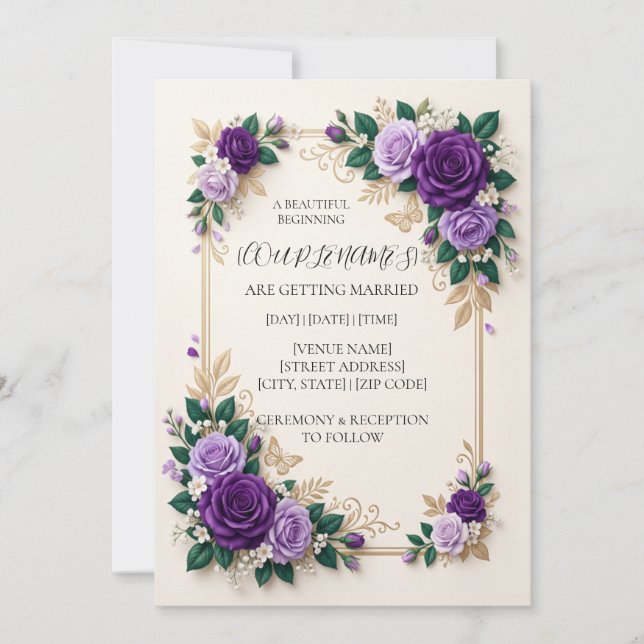 Personalised Purple Floral Wedding Invitation (Front)
