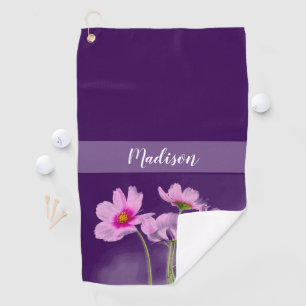 Personalised Purple Floral Womens Golf Towel