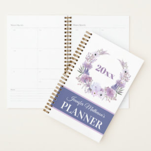 Personalised Purple Floral Wreath Daily Planner