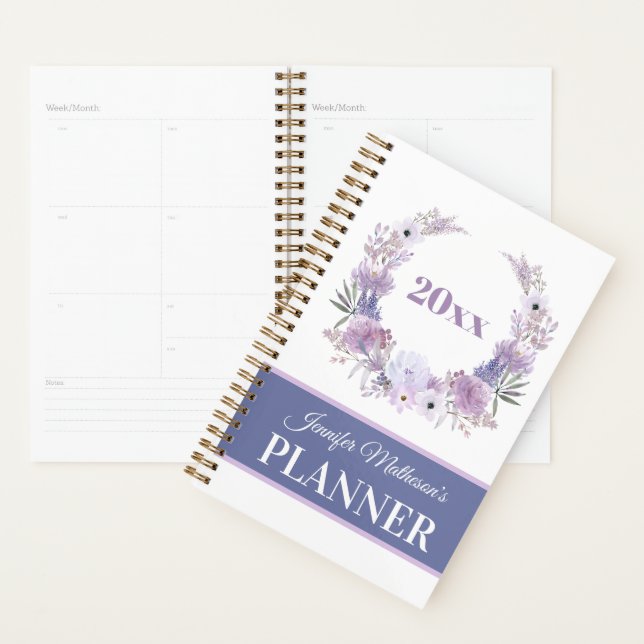 Personalised Purple Floral Wreath Daily Planner (Display)