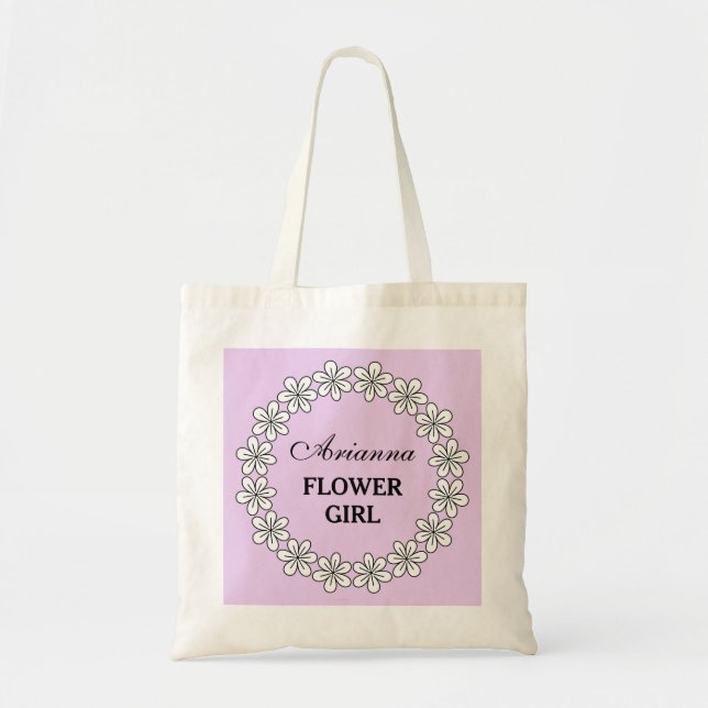 Personalised purple flower girl wedding tote bag (Front)