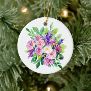Personalised Purple Flowers Christmas Ceramic Tree Decoration