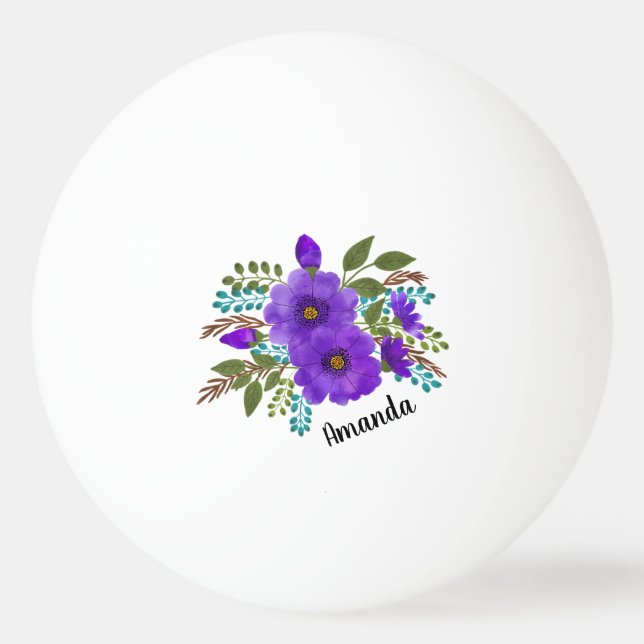 Personalised Purple Flowers Ping Pong Ball (Front)