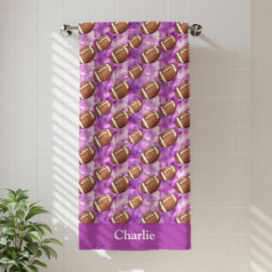 Personalised Purple Football Kids Bath Towel
