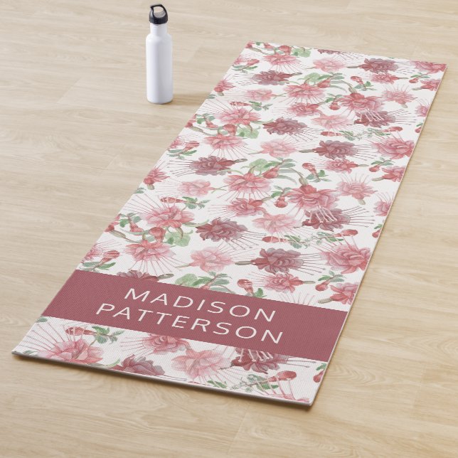 Personalised Purple Fuchsia Flowers Floral Yoga Mat (In Situ)