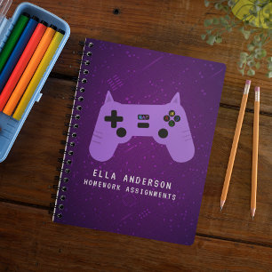 Personalised Purple Gaming Controller School Notebook