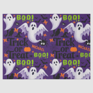 Personalised Purple Ghost Kids Name Monogram Tissue Paper