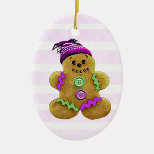 Personalised Purple Gingerbread Man Christmas Ceramic Tree Decoration