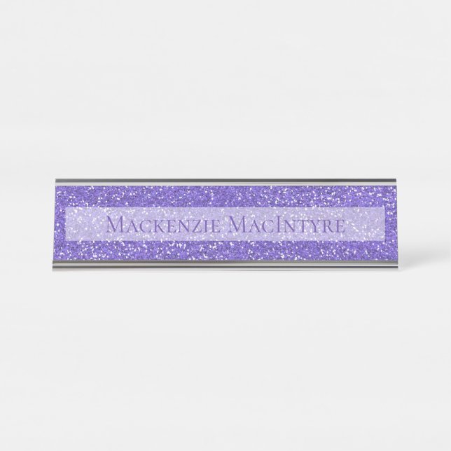 Personalised Purple Glitter | Chic Sparkle Desk Name Plate (Front)