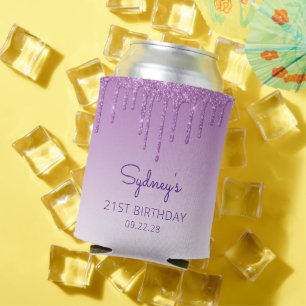 Personalised Purple Glitter Drip 21st Birthday Can Cooler