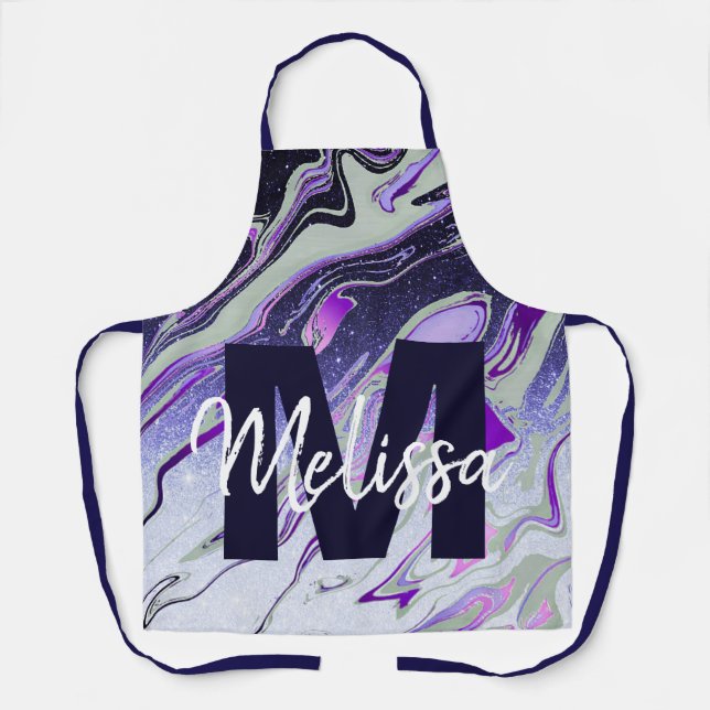 Personalised Purple glitter marble Apron (Front)