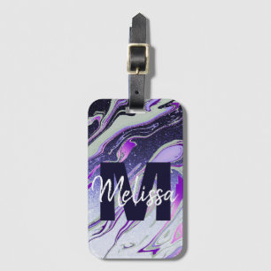 Personalised Purple glitter marble Luggage Tag