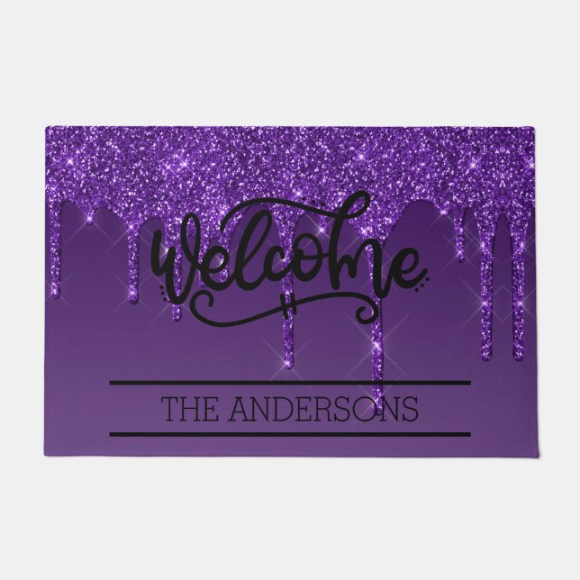 Personalised Purple Glitter Welcome Doormat  (Front)