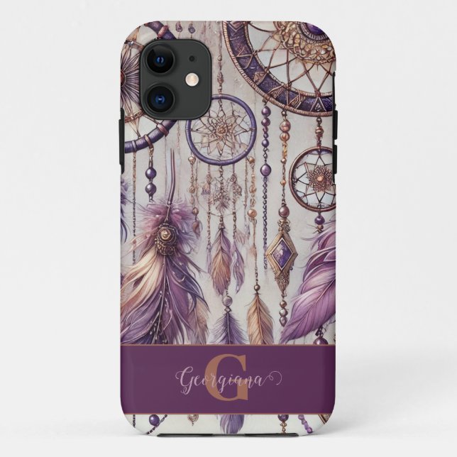 Personalised Purple & Gold Boho Dreamcatchers Case-Mate iPhone Case (Back)