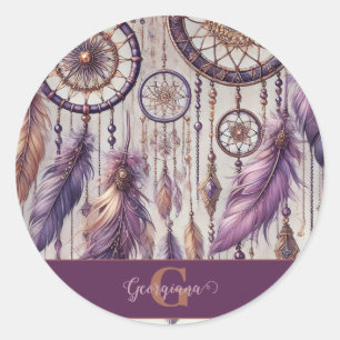 Personalised Purple & Gold Boho Dreamcatchers Classic Round Sticker