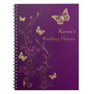 Personalised Purple Gold Butterfly Floral Notebook