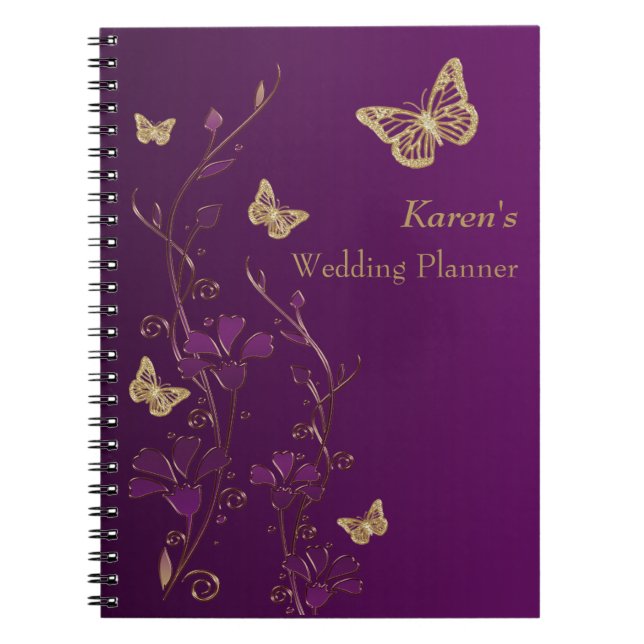 Personalised Purple Gold Butterfly Floral Notebook (Front)
