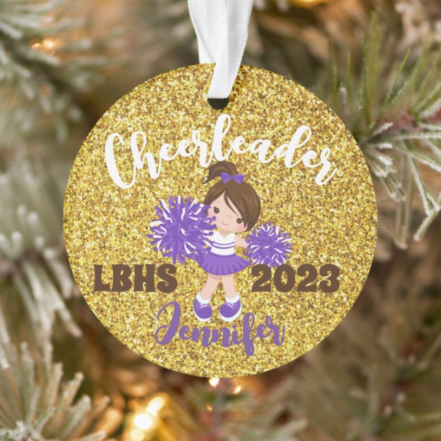 Personalised Purple & Gold Cheerleading Ornament  (Tree)