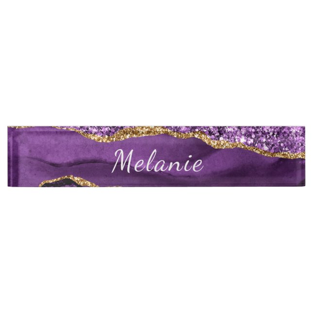 Personalised Purple Gold Custom Desk Name Plate (Front)
