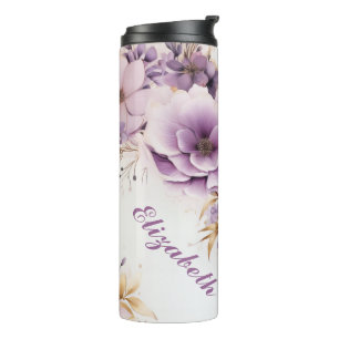 Personalised Purple Gold Floral Tumbler with Name
