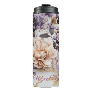 Personalised Purple Gold Floral Tumbler with Name