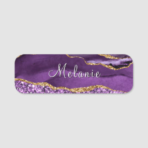 Personalised Purple Gold Glitter Sparkly Name Tags